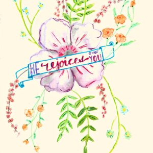 Fine Art Print von Aquarellstift und Original Tusche – Er freut sich über Dich