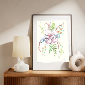 Fine Art Print von Aquarellstift und Original Tusche – Er freut sich über Dich